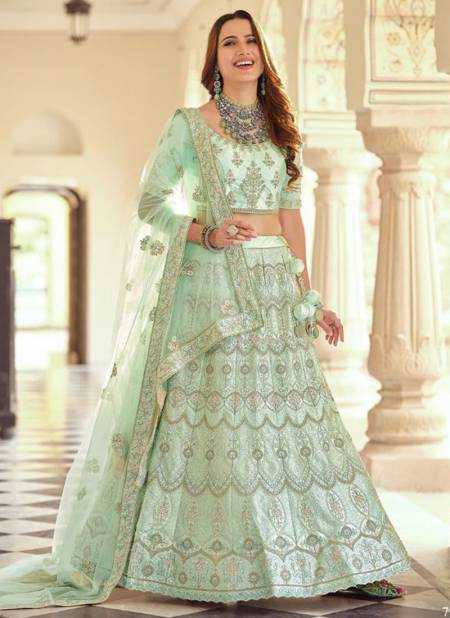 Pista Green Exclusive Collections Of Bridal Embroidered Lehenga Choli 7906